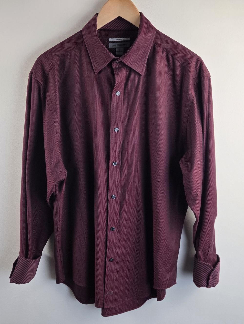 Johnston And Murphy Shirt Mens Large Dark Red Long Sleeve Button Up Striped Slim